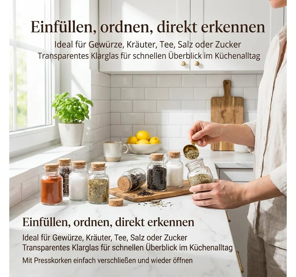 Gouveo Gewürzgläser rund mit Korken - Leere Korkengläser 30 - 500 ml, (24-tlg., 125 ml) - Bild 5