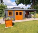 Woodtex Gartenhaus Blockbohlenhaus CA2987 28 mm mit Anbau Bild 5