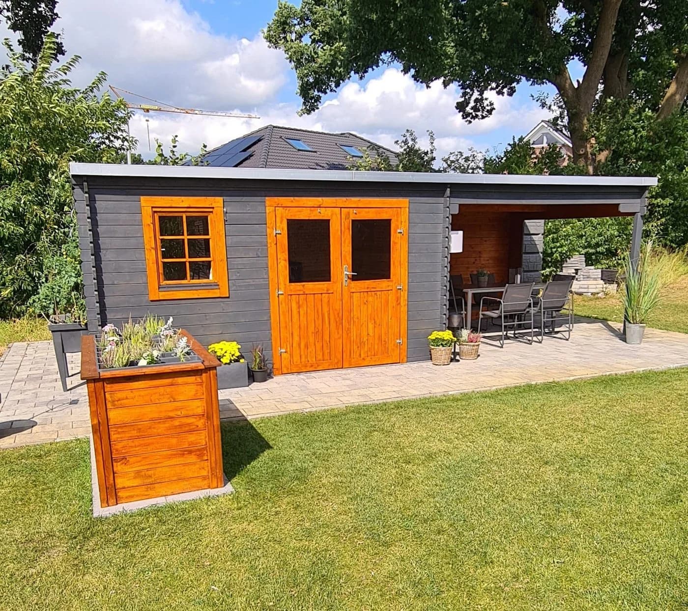 Woodtex Gartenhaus Blockbohlenhaus CA2987 28 mm mit Anbau - Bild 5