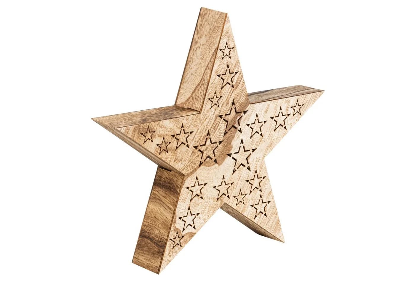 HI LED Weihnachtsstern aus Holz und Kunststoff, 3 Motive, Batteriebetrieben