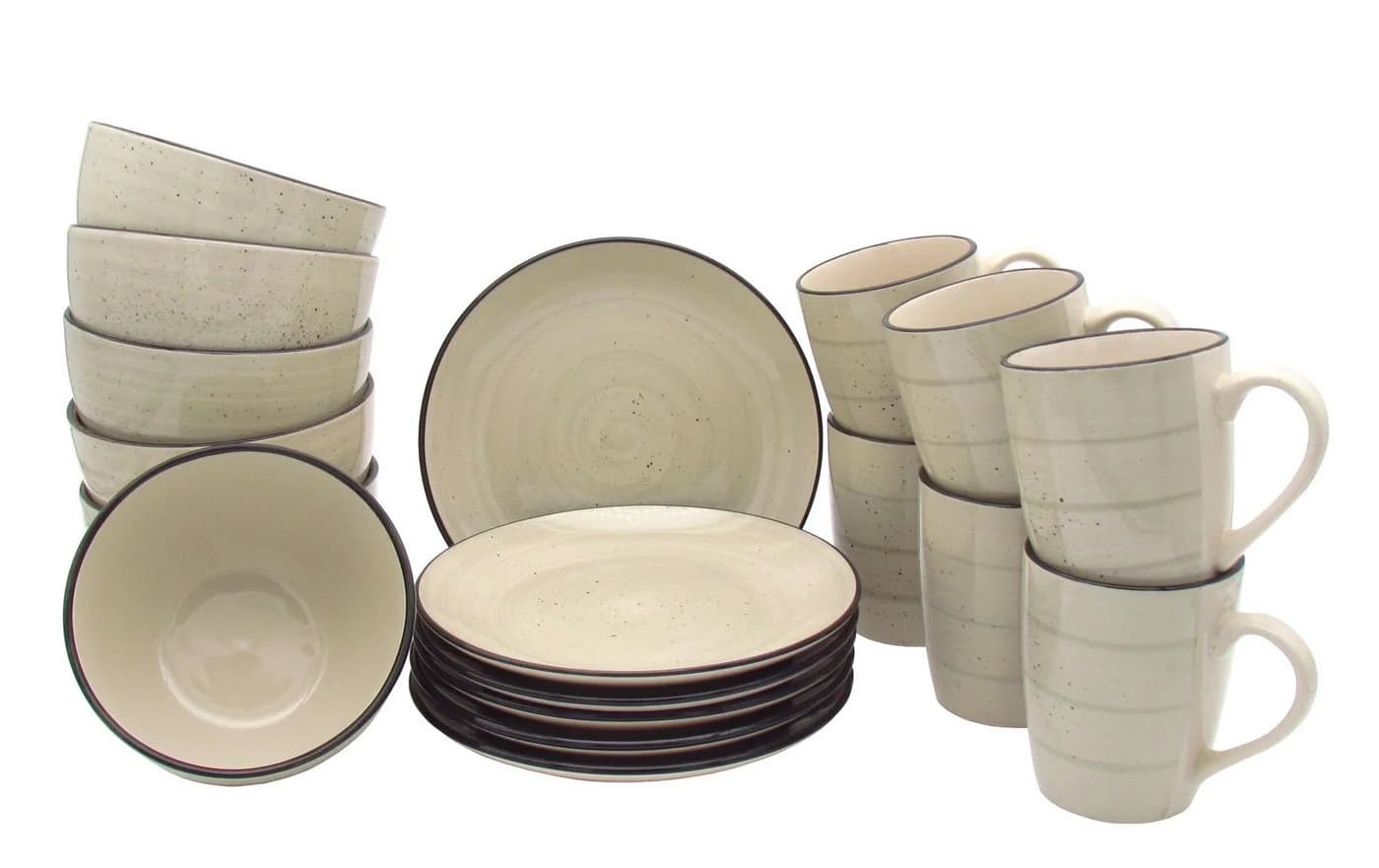 steinwohn Frühstücks-Geschirrset Keramik 12-/18-teilig Vintage Look Beige