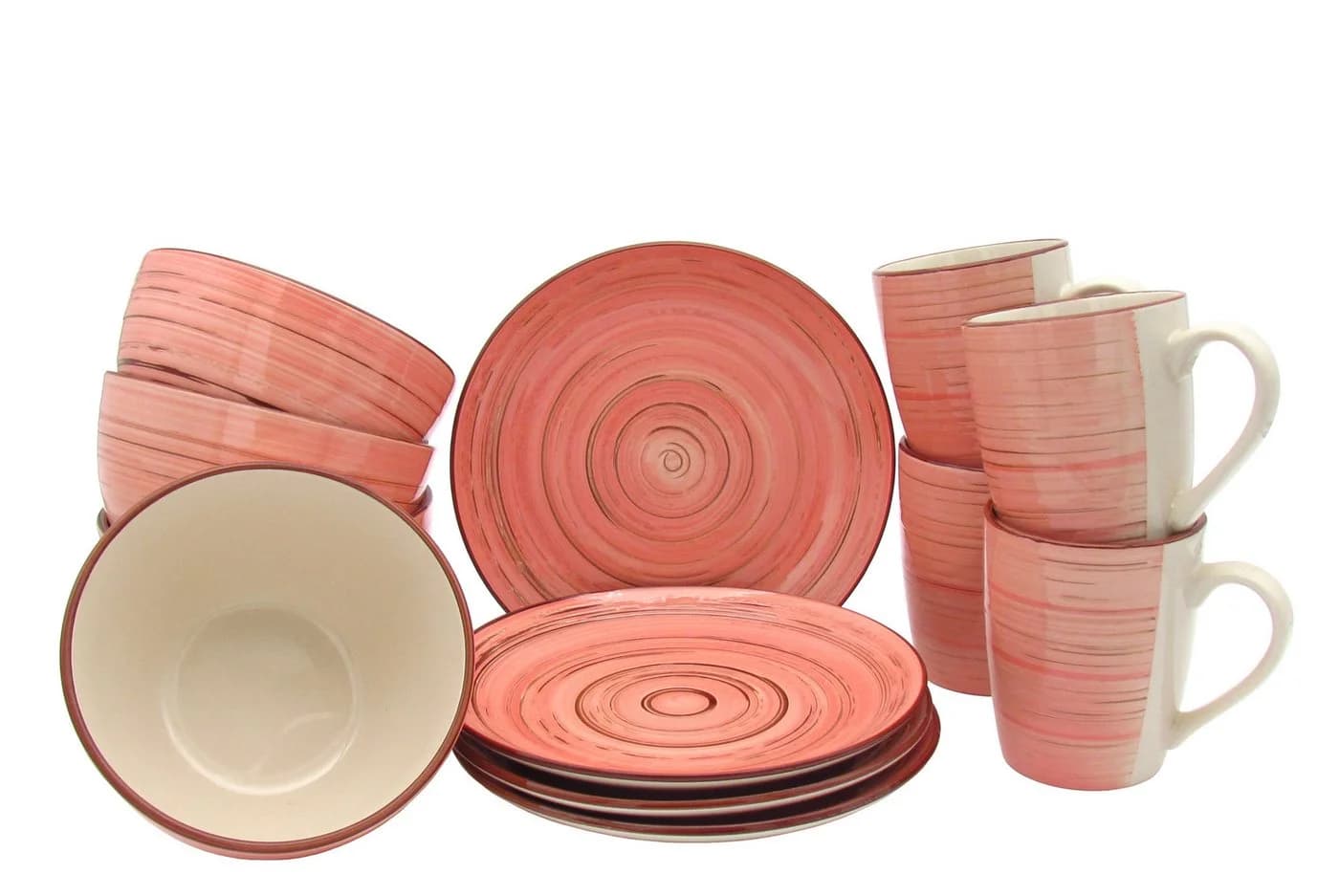 steinwohn Frühstücks-Geschirrset Keramik 12-/18-teilig Vintage Look Rosa