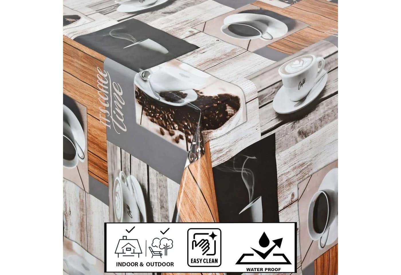 Moderno Wachstuch Tischdecke Braun Kaffee-Motiv Abwaschbar