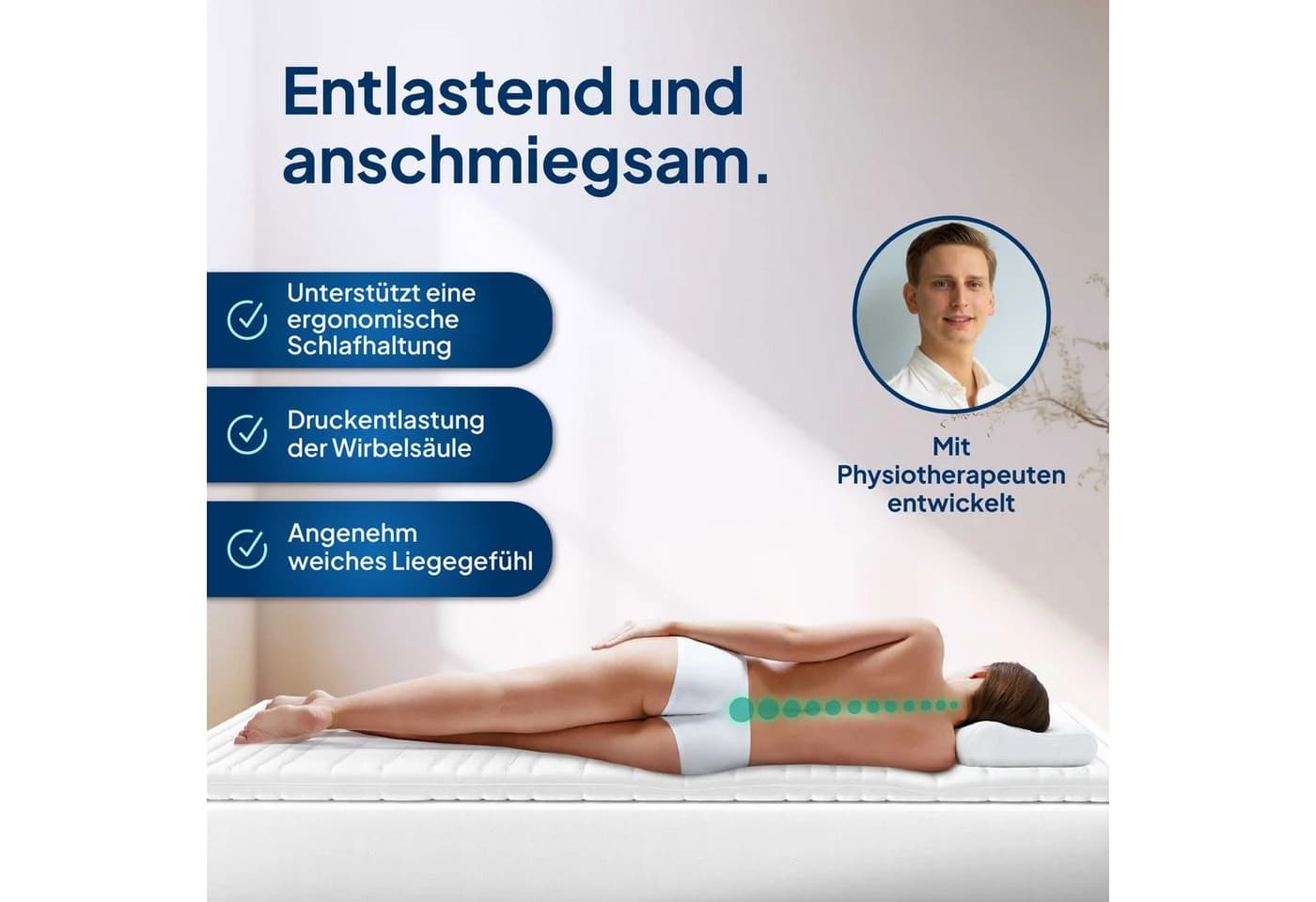 AM Qualitätsmatratzen Gelschaum-Topper H2 Weiß 80x200 cm - Bild 4