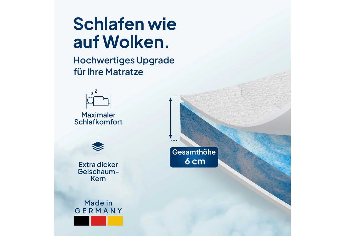AM Qualitätsmatratzen Premium Gelschaum-Topper Memory Foam Weiß