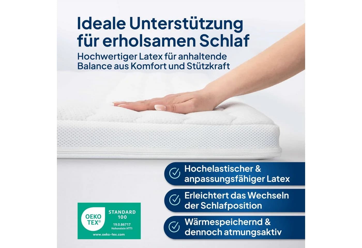 AM Qualitätsmatratzen Premium Latex-Topper 80x200 cm Weiß - Bild 4