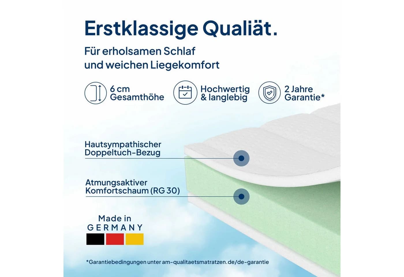 AM Qualitätsmatratzen Komfortschaum-Topper 6 cm Höhe Bezug waschbar - Bild 3