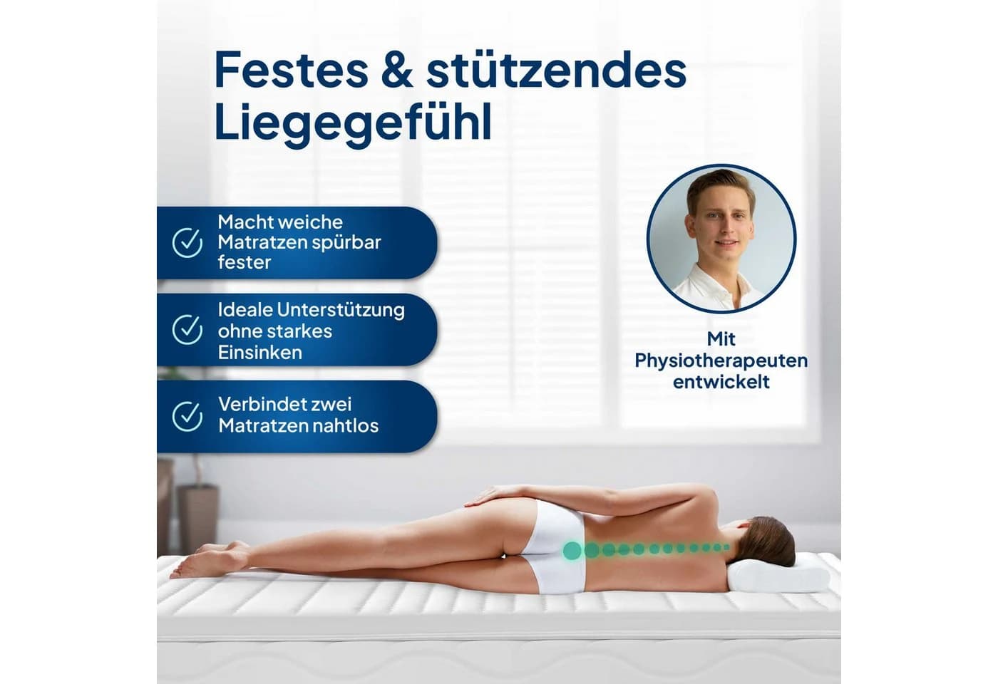 AM Qualitätsmatratzen Topper H4 Weiß 6cm Komfortschaum Waschbar