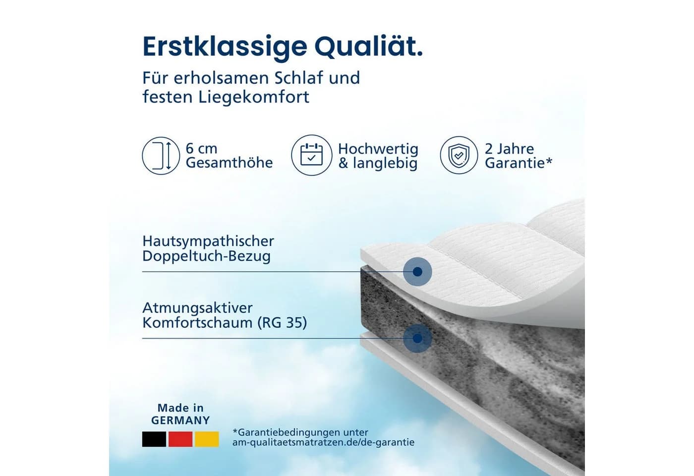 AM Qualitätsmatratzen Topper H4 Weiß 6cm Komfortschaum Waschbar - Bild 3