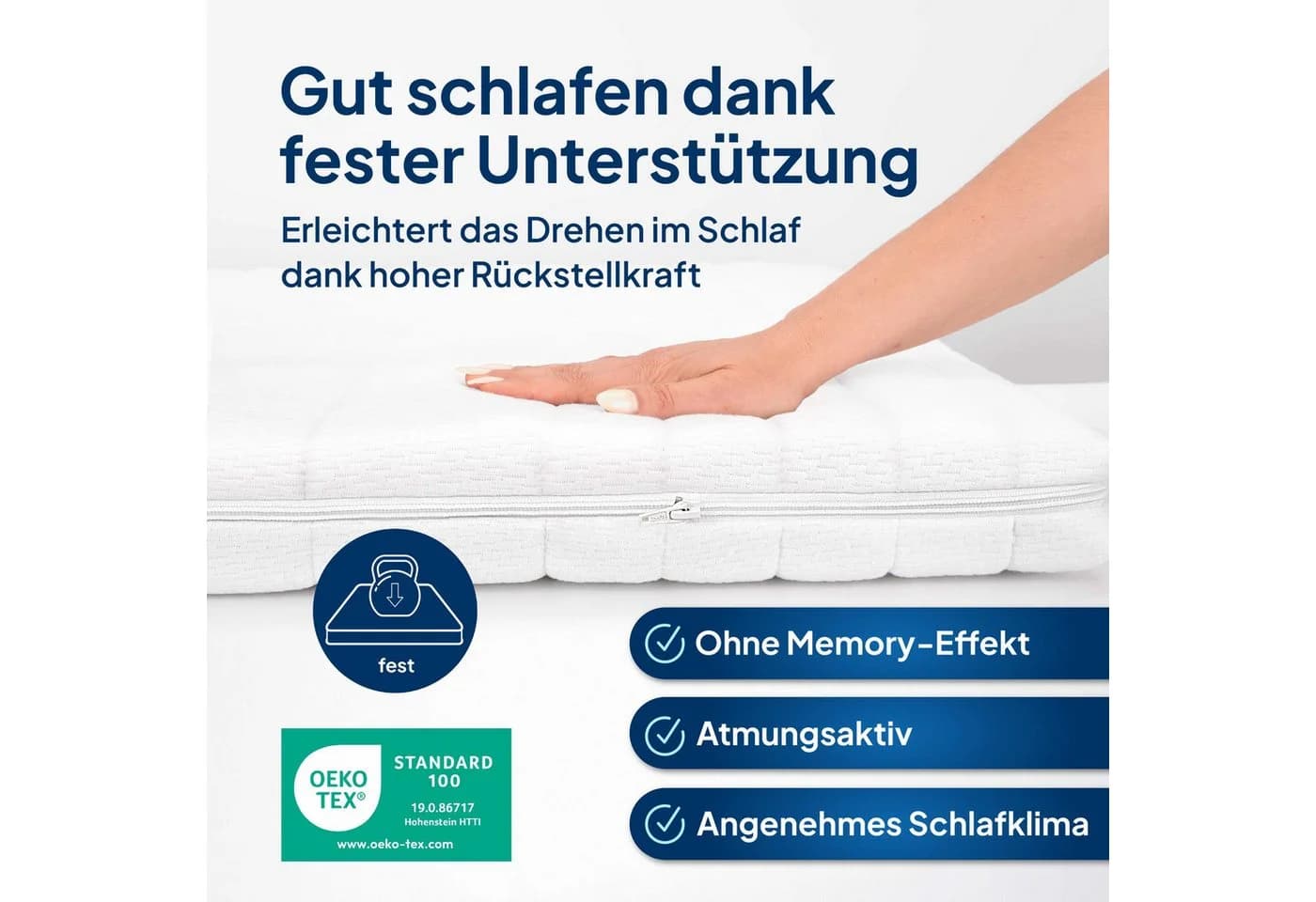 AM Qualitätsmatratzen Topper H4 Weiß 6cm Komfortschaum Waschbar - Bild 4