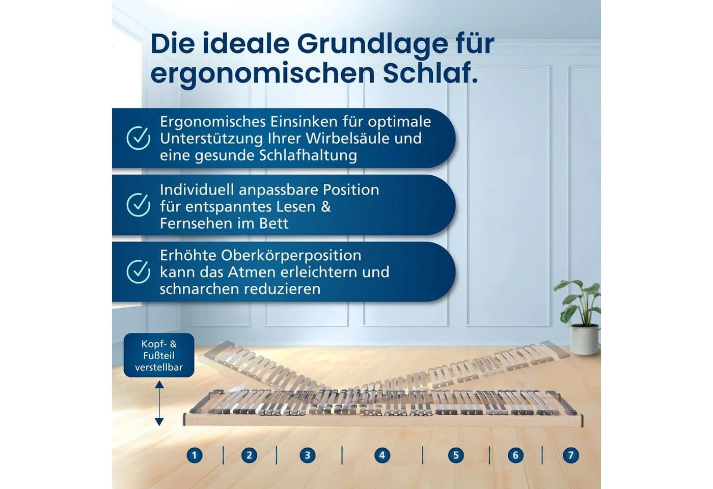 AM Qualitätsmatratzen Ergonomischer 7-Zonen Lattenrost verstellbar