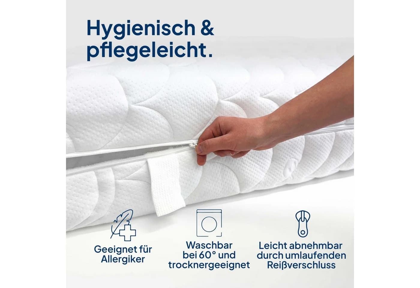 AM Qualitätsmatratzen Matratzenbezug Organic Cotton Weiß mit Reißverschluss - Bild 4