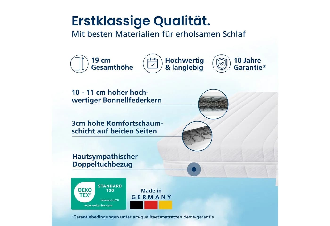 AM Qualitätsmatratzen Bonnellfederkernmatratze H3/H4 19 cm hoch - Bild 3