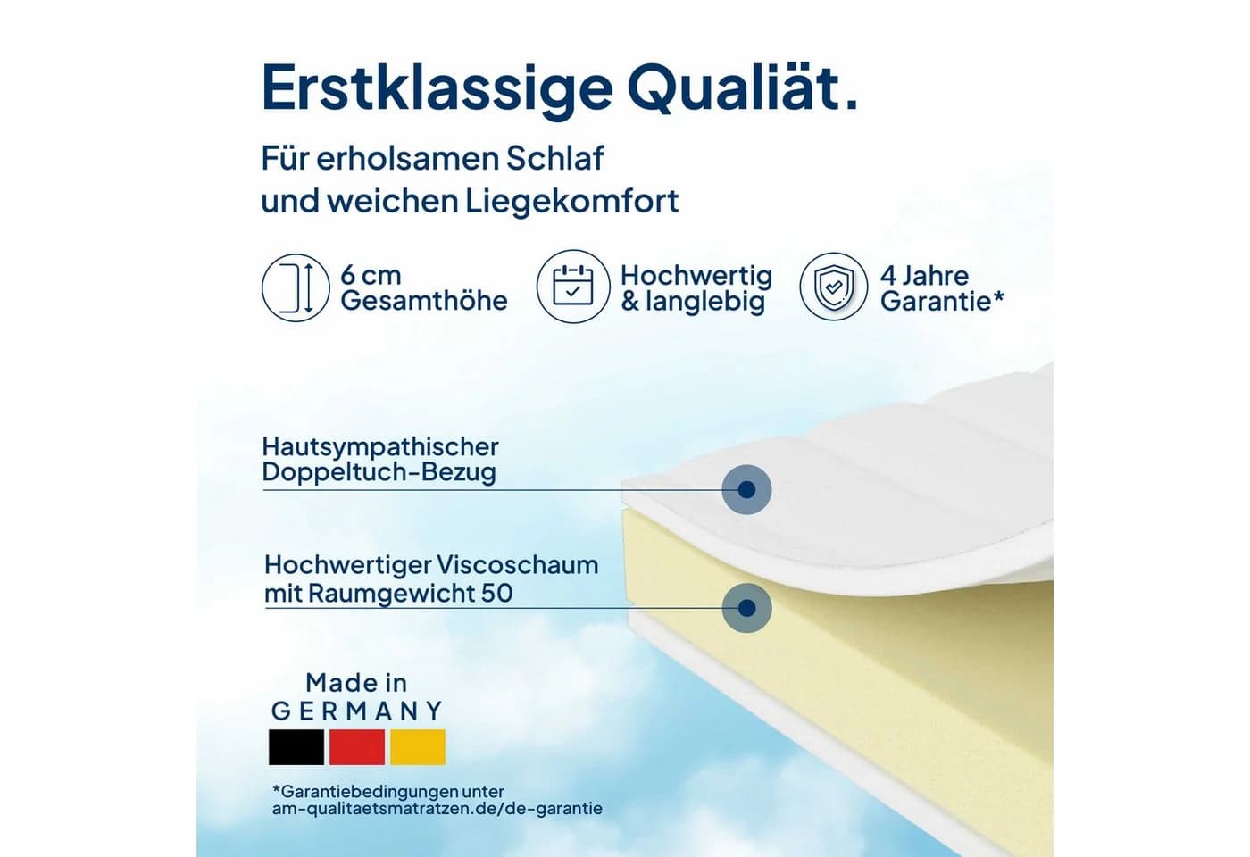 AM Qualitätsmatratzen Visco Topper 6 cm Viscoschaum 80x200 cm - Bild 3