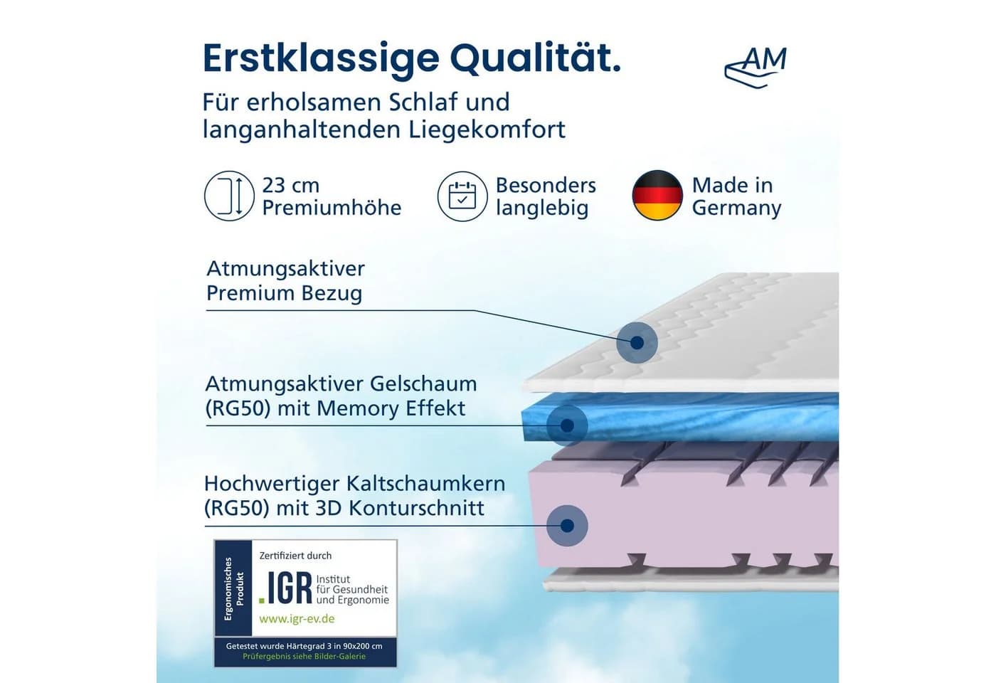 AM Qualitätsmatratzen Premium Gelschaum-Matratze H3 7-Zonen - Bild 3