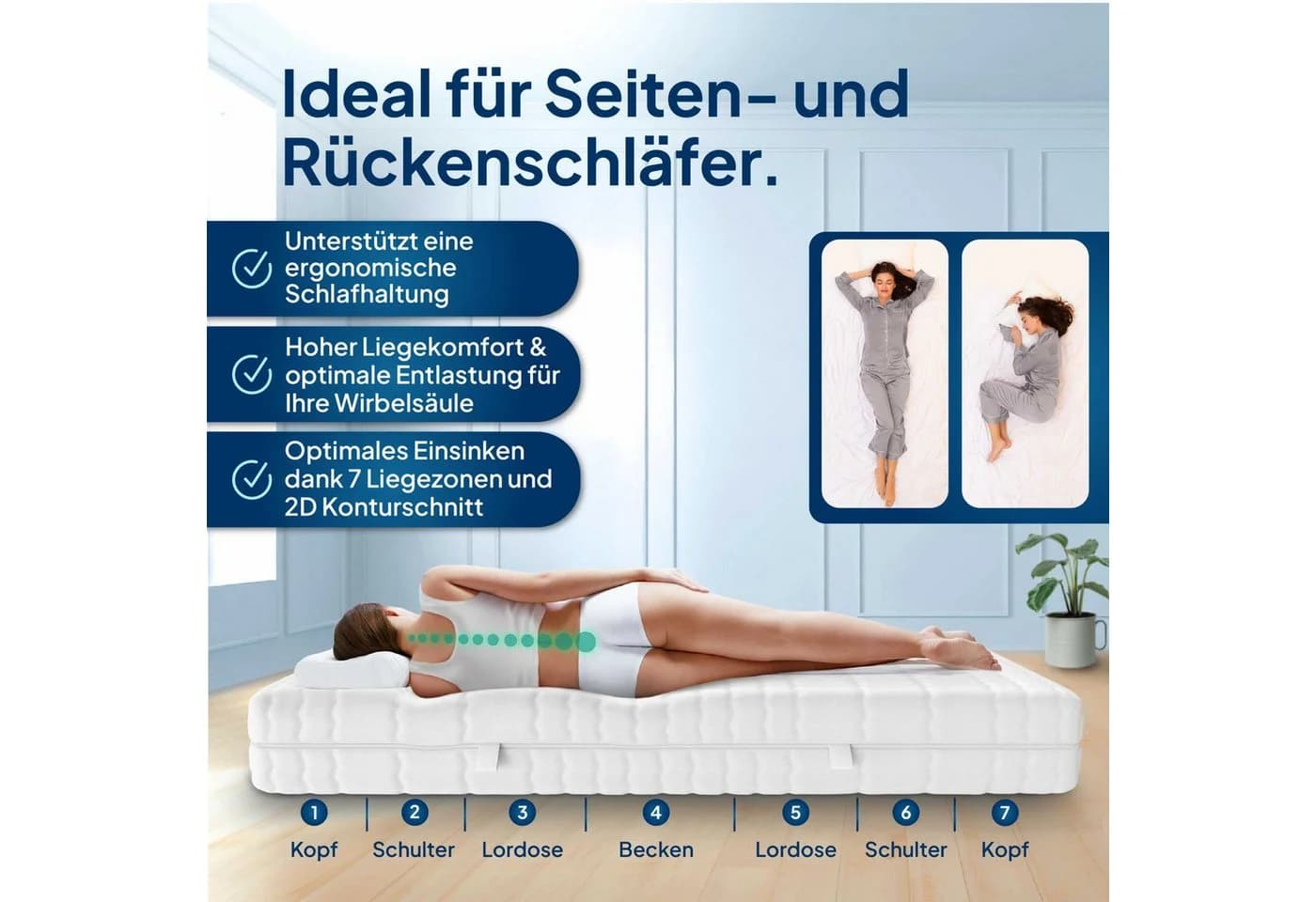AM Qualitätsmatratzen Latexmatratze 7-Zonen Hybridschaum