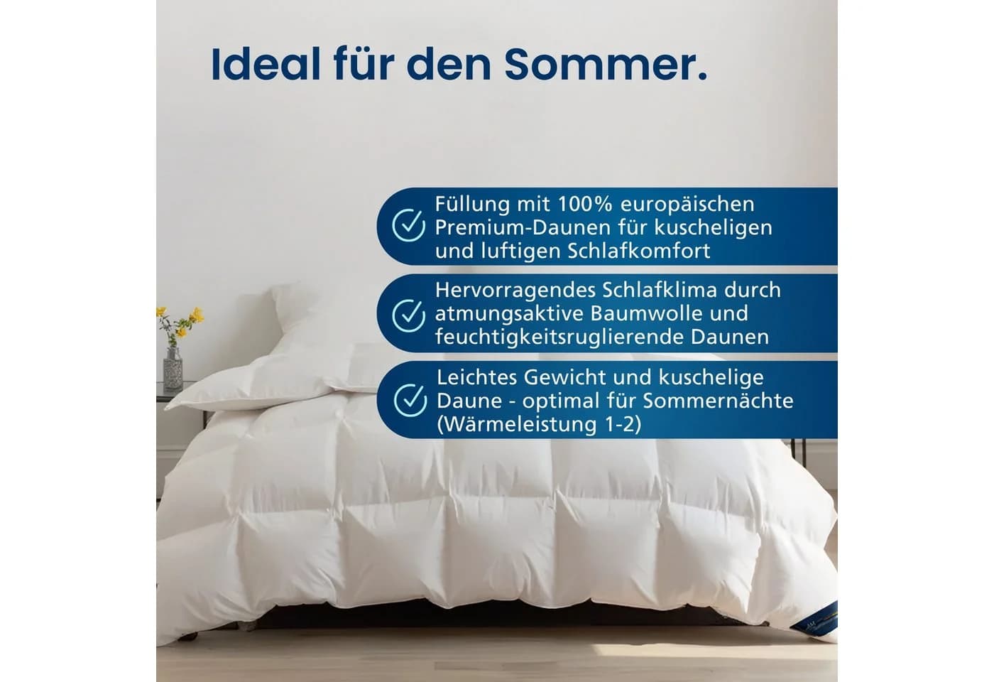 DormiGood Premium Daunendecke Sommer 100% Daunen Baumwolle 135x200 cm