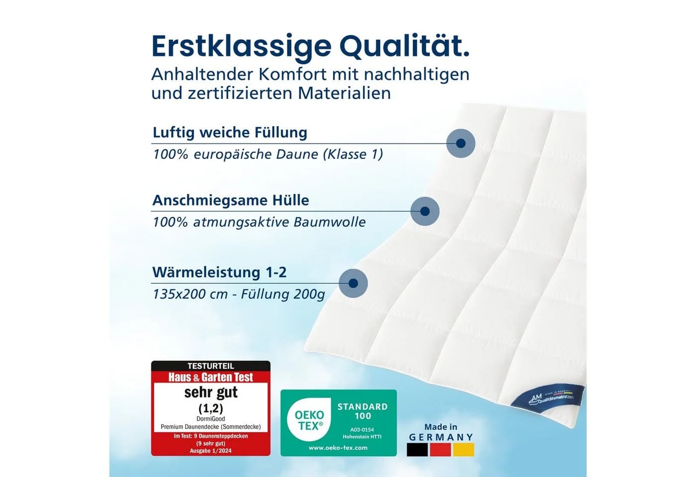 DormiGood Premium Daunendecke Sommer 100% Daunen Baumwolle 135x200 cm - Bild 3