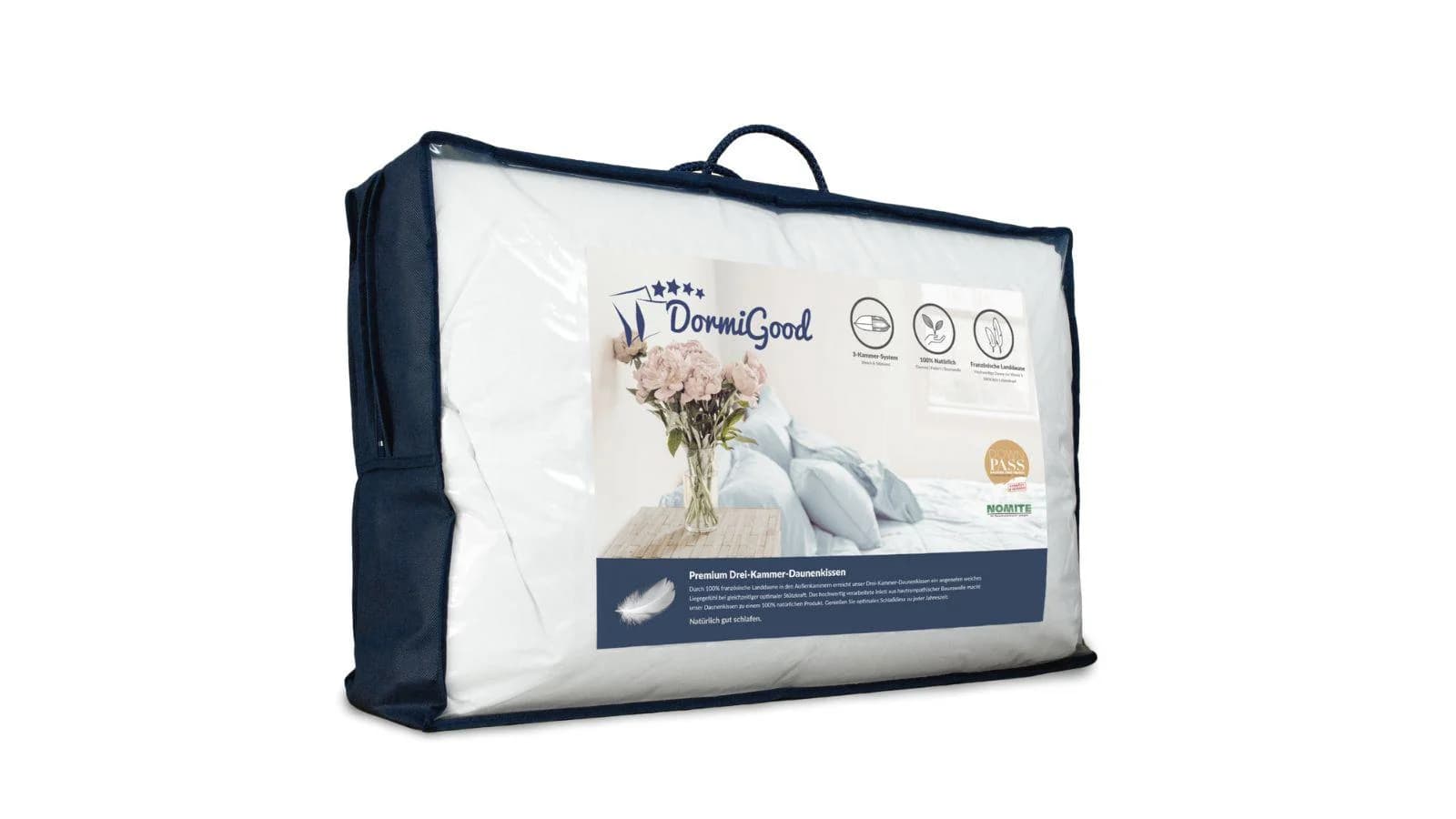 DormiGood Premium Daunenkissen 3-Kammer 40x80 cm