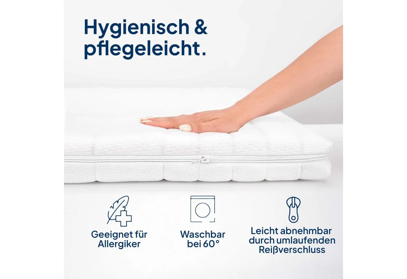 AM Qualitätsmatratzen Topperbezug Weiß Reißverschluss 60 Grad Waschbar - Bild 4