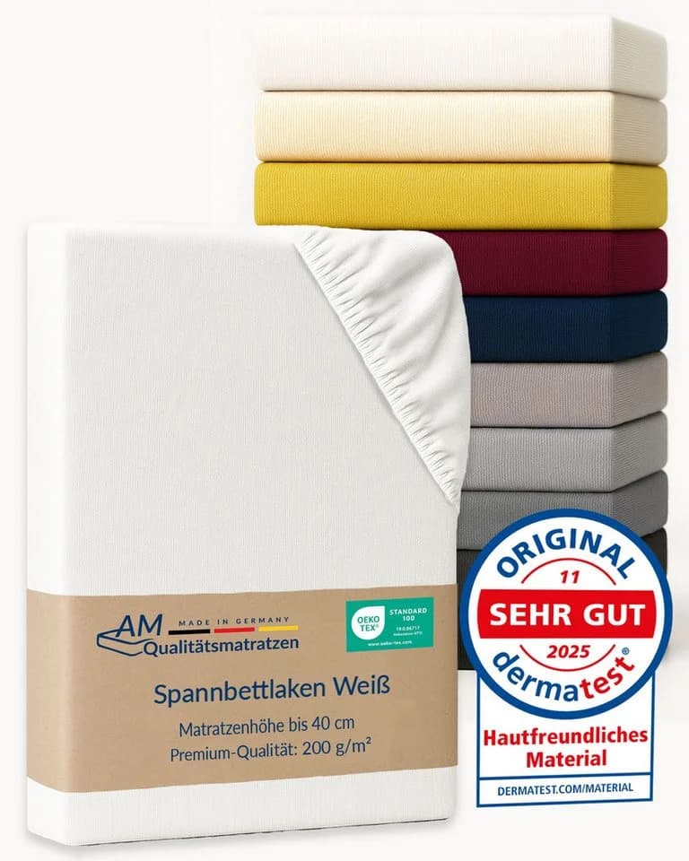 AM Qualitätsmatratzen Spannbettlaken Baumwolle Weiß