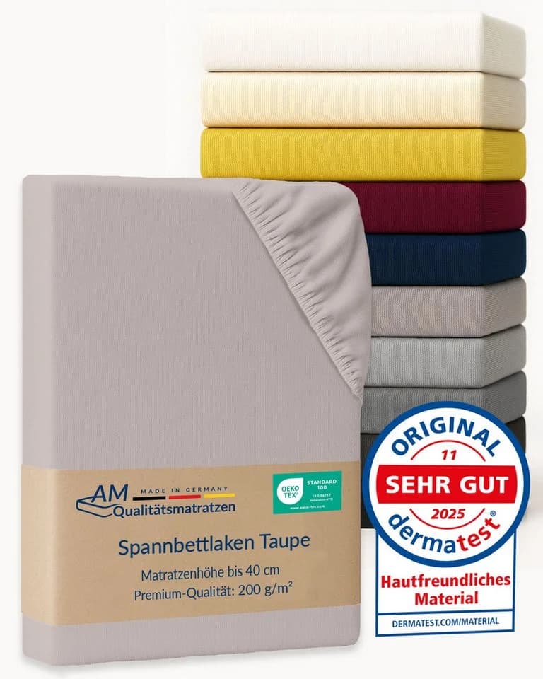 AM Qualitätsmatratzen Spannbettlaken Baumwolle Taupe für Boxspringbetten