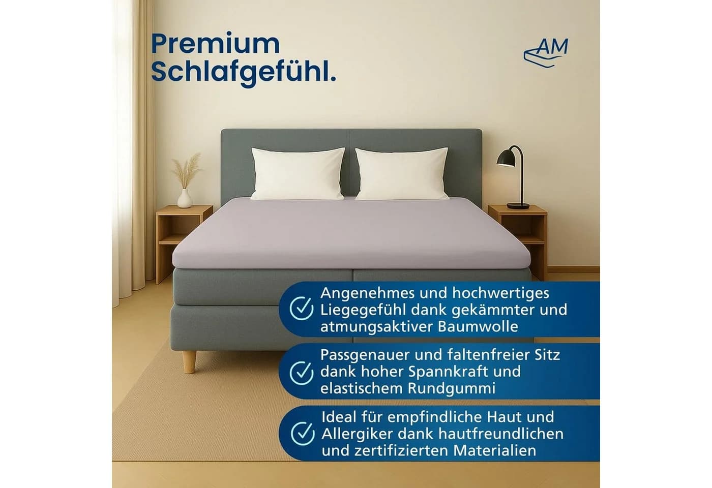 AM Qualitätsmatratzen Spannbettlaken Baumwolle Taupe für Boxspringbetten - Bild 3