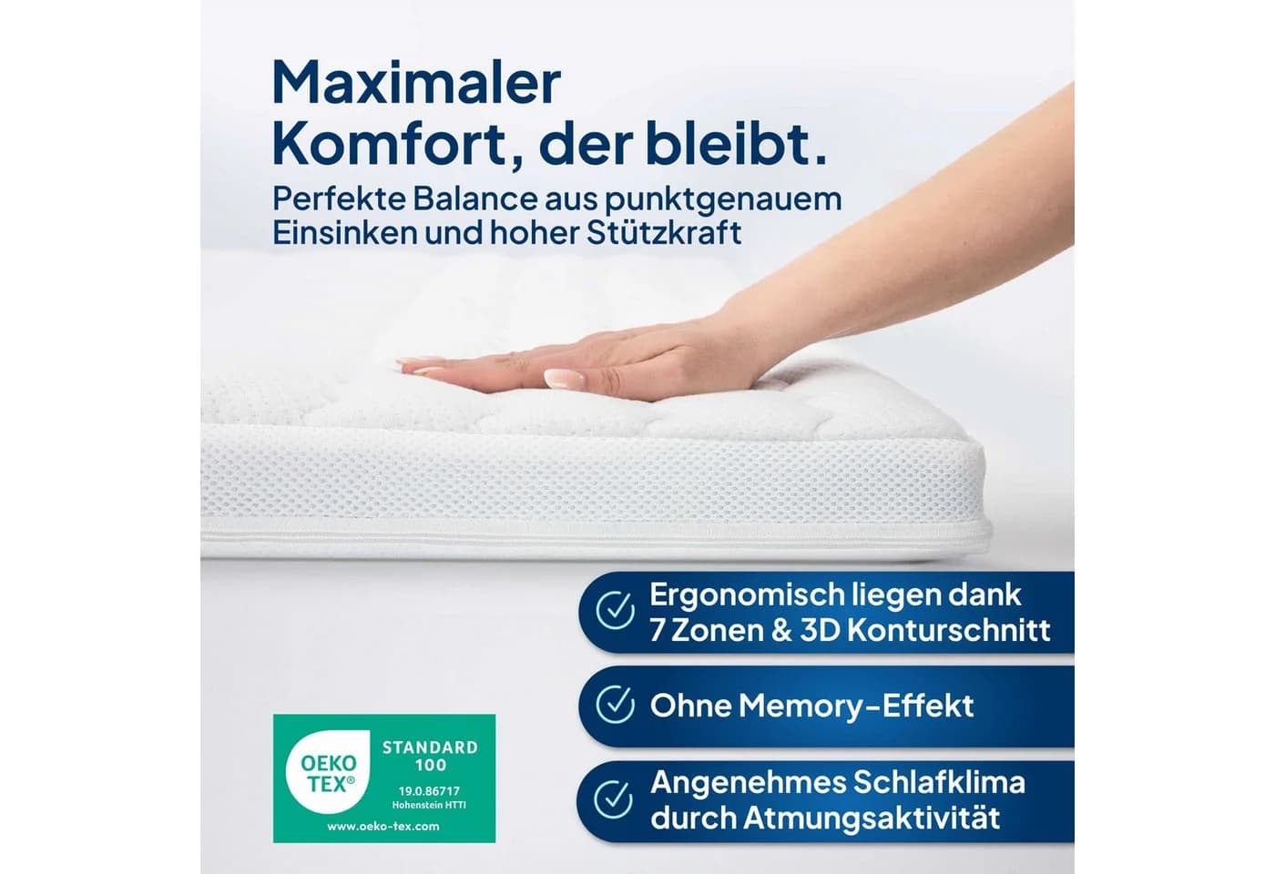 AM Qualitätsmatratzen Topper 3D Deluxe 7-Zonen Kaltschaum Weiß - Bild 4