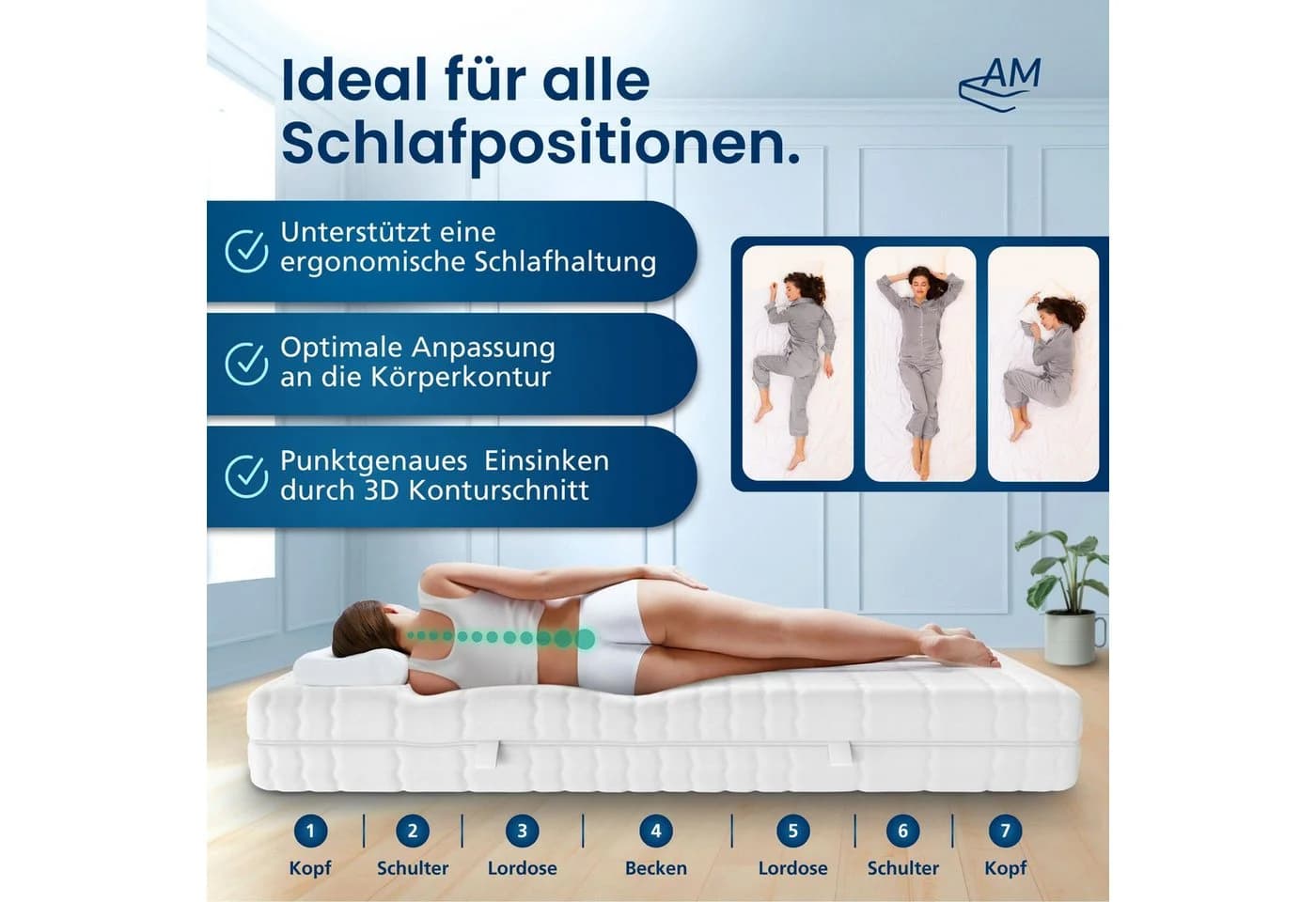 Taschenfederkernmatratze Deluxe 7-Zonen Federkernmatratze mit 3D Kaltschaum, AM Qualitätsmatratzen