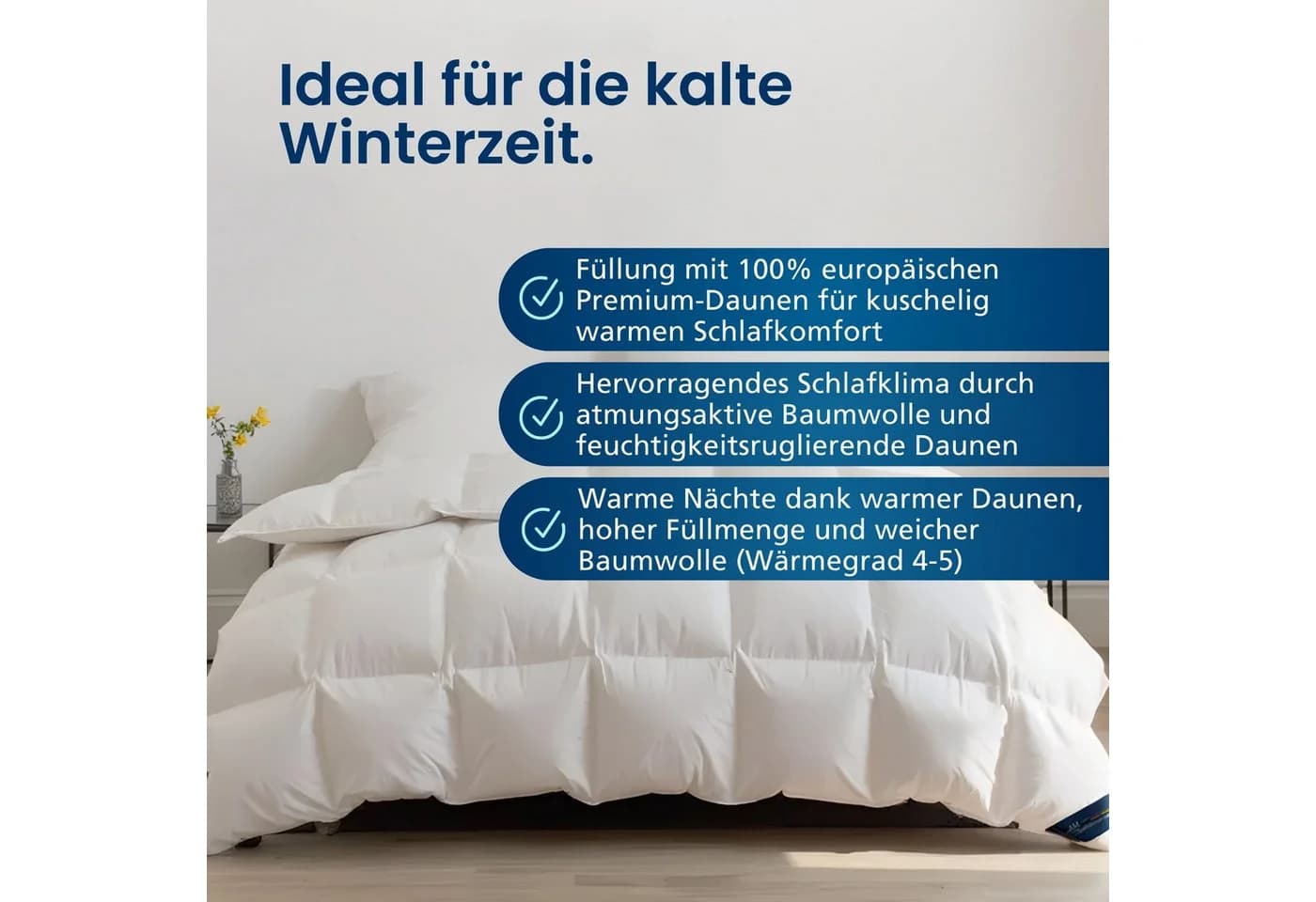 DormiGood Premium Daunendecke Winter 100% Daunen Baumwolle