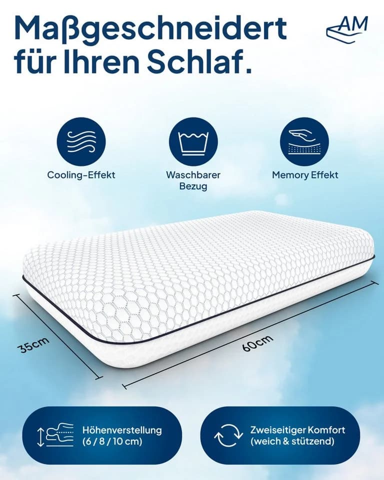 AM Qualitätsmatratzen Nackenstützkissen Premium verstellbares Kissen