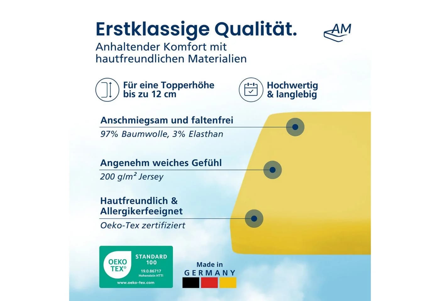 AM Qualitätsmatratzen Spannbettlaken Gelb Baumwolle Jersey - Bild 3