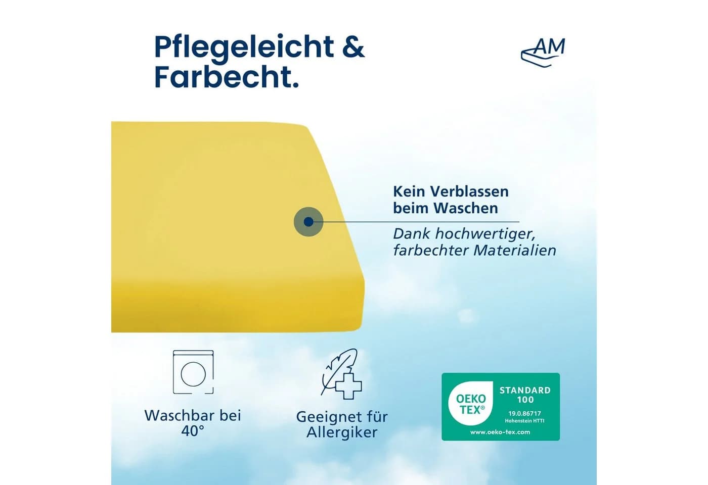 AM Qualitätsmatratzen Spannbettlaken Gelb Baumwolle Jersey - Bild 5