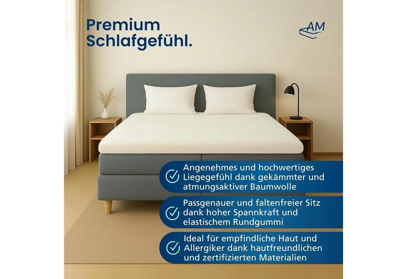 AM Qualitätsmatratzen Spannbettlaken Baumwolle Creme Jersey - Bild 3