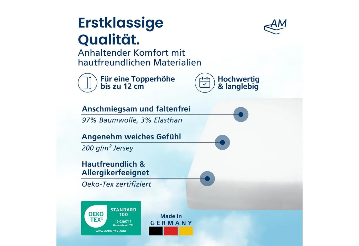 AM Qualitätsmatratzen Spannbettlaken Baumwolle Weiß - Bild 3