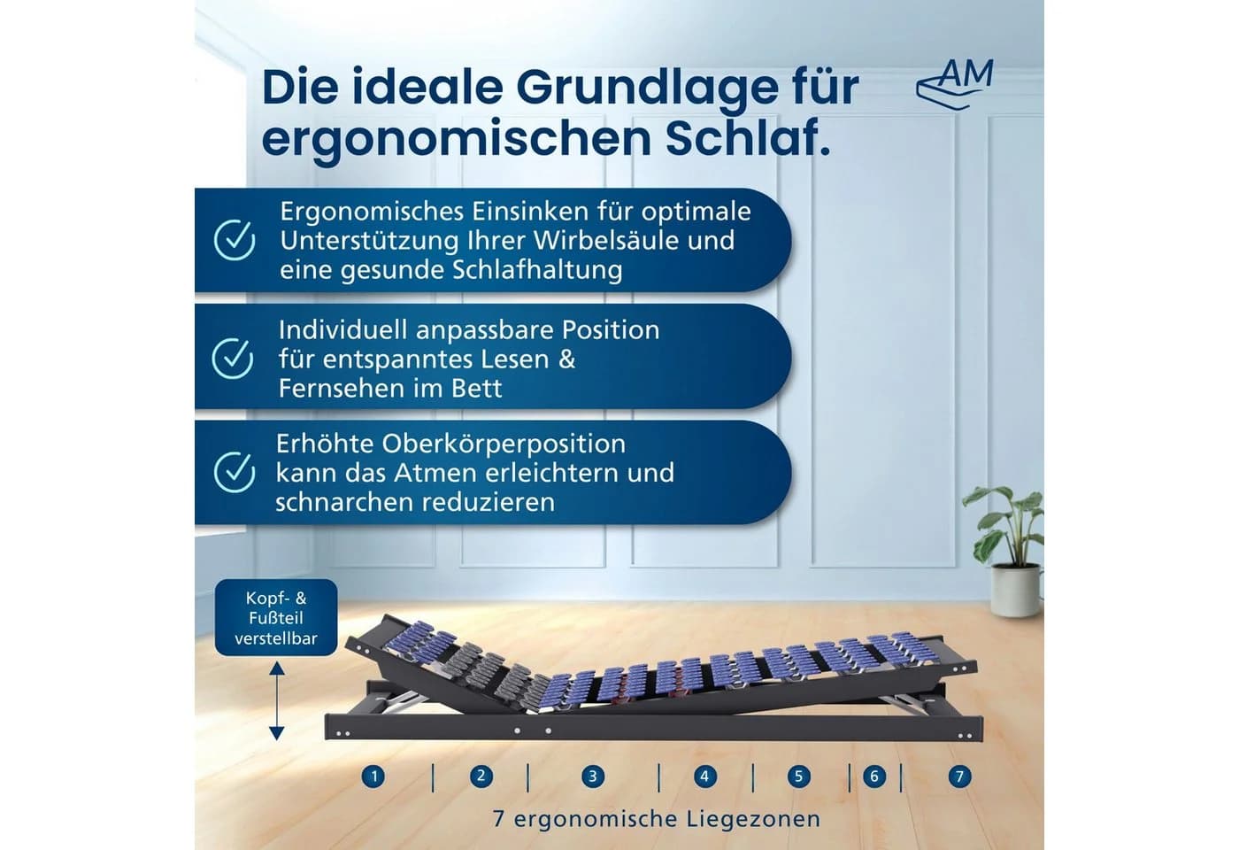 AM Qualitätsmatratzen 7-Zonen Tellerlattenrost Verstellbar 80x200