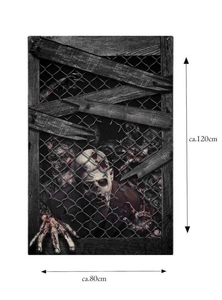 Metamorph Zombie Fensterdeko Halloween Horror Dekoobjekt Grau