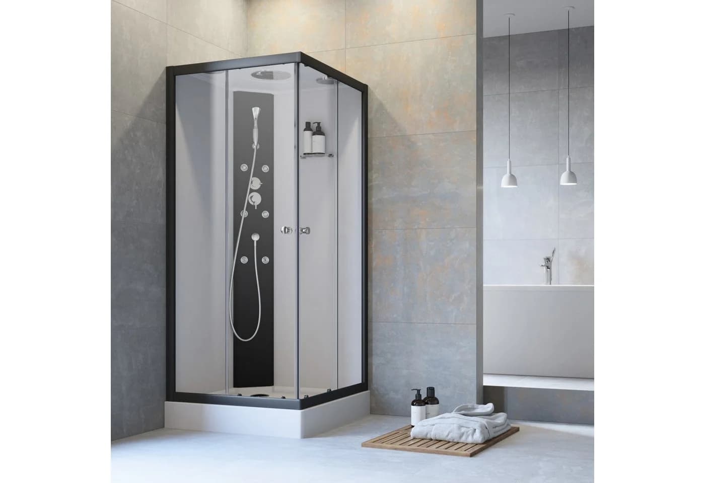 Dusche-24 Komplettdusche 90x90 cm Schwarz/Weiß mit Regendusche - Bild 2