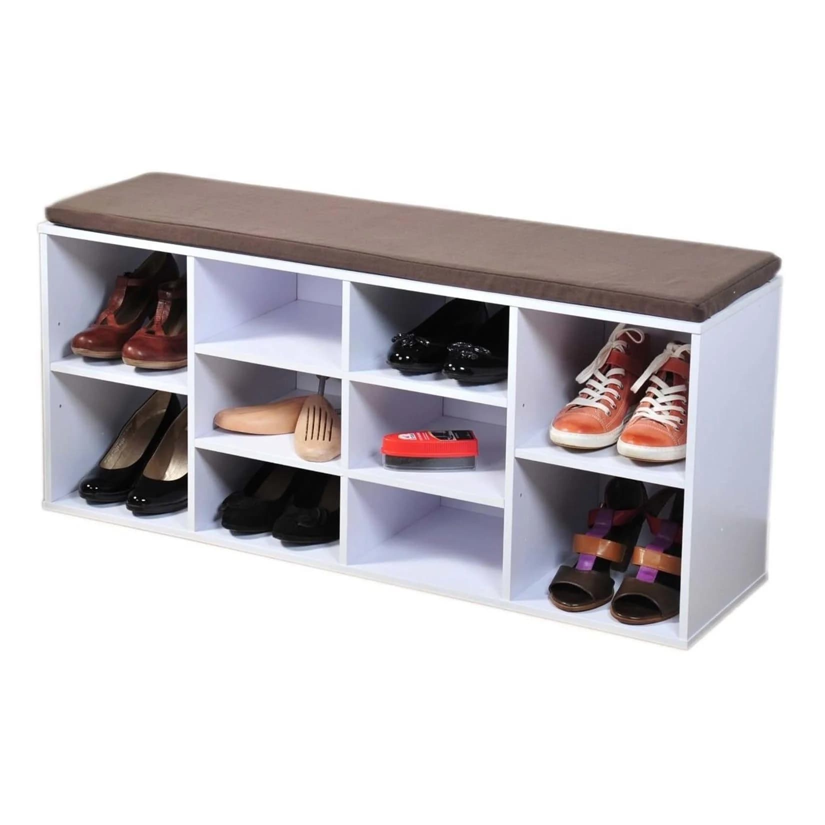 HTI-Living Schuhbank Katja1 mit Kissen und 10 Fächern Weiß