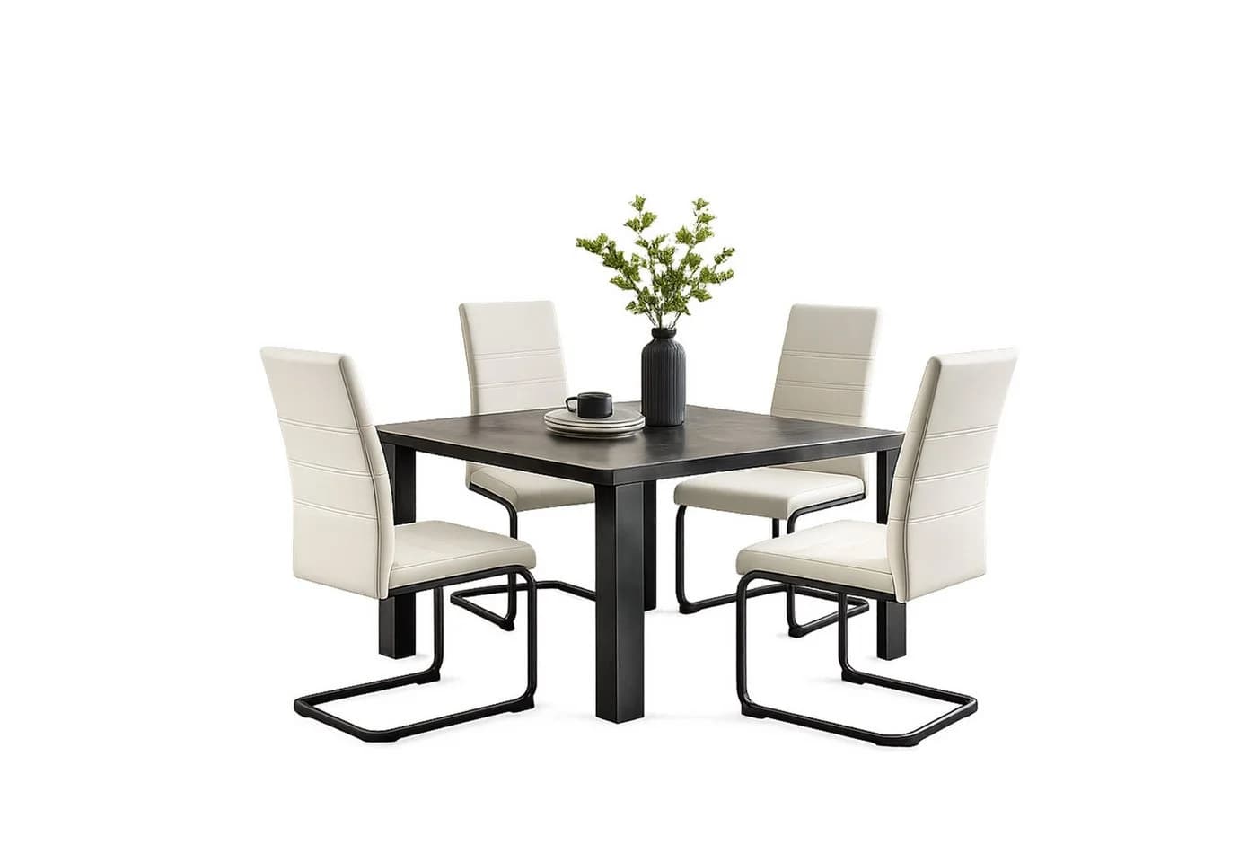 HTI-Line Freischwinger Schwingstuhl SallyP 4er Set Beige Kunstleder