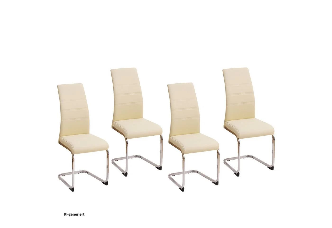 HTI-Line Freischwinger Schwingstuhl SallyC 4er Set Kunstleder Beige/Weiß