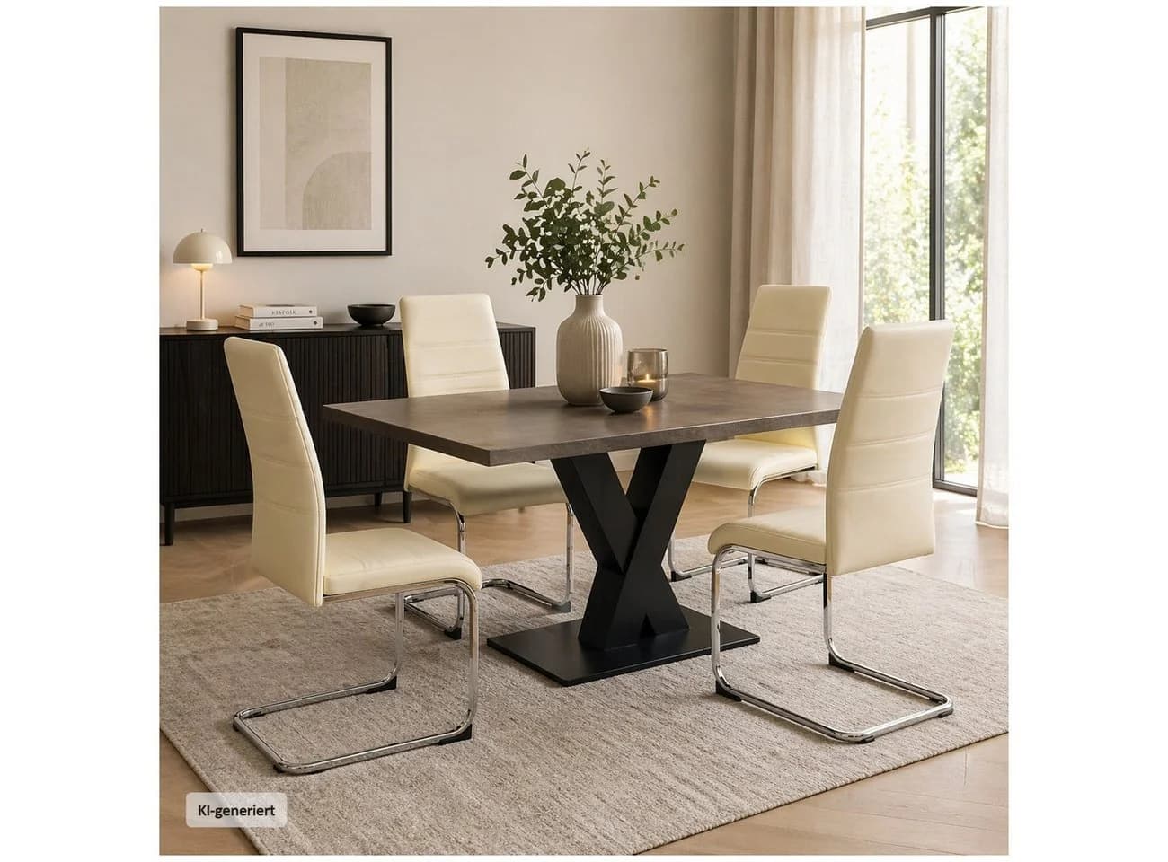 HTI-Line Freischwinger Schwingstuhl SallyC 4er Set Kunstleder Beige/Weiß - Bild 2