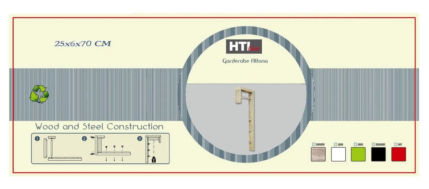 HTI-Line Garderobe Altona Rot 3 Haken mit Bügelstange