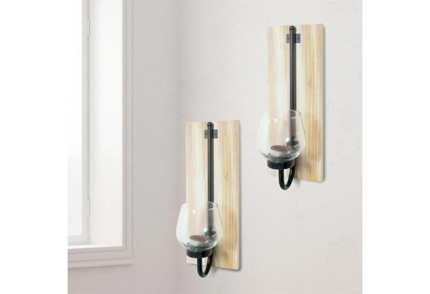 HTI-Line Wandkerzenhalter 2er Set Viola Rustikal Teelichthalter