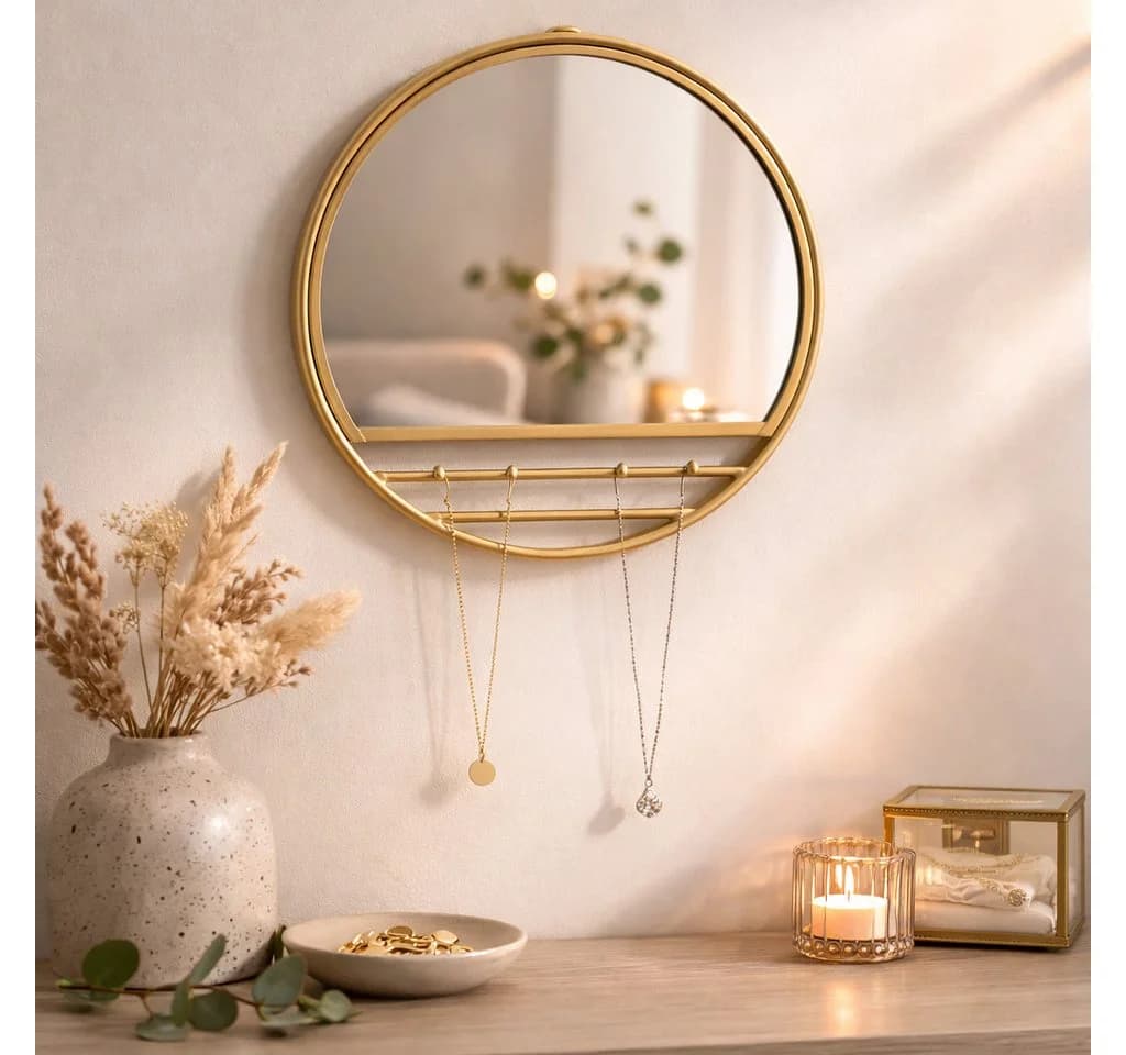 HTI-Line Dekospiegel Viola Wandspiegel mit 5 Haken Goldfarben - Bild 3
