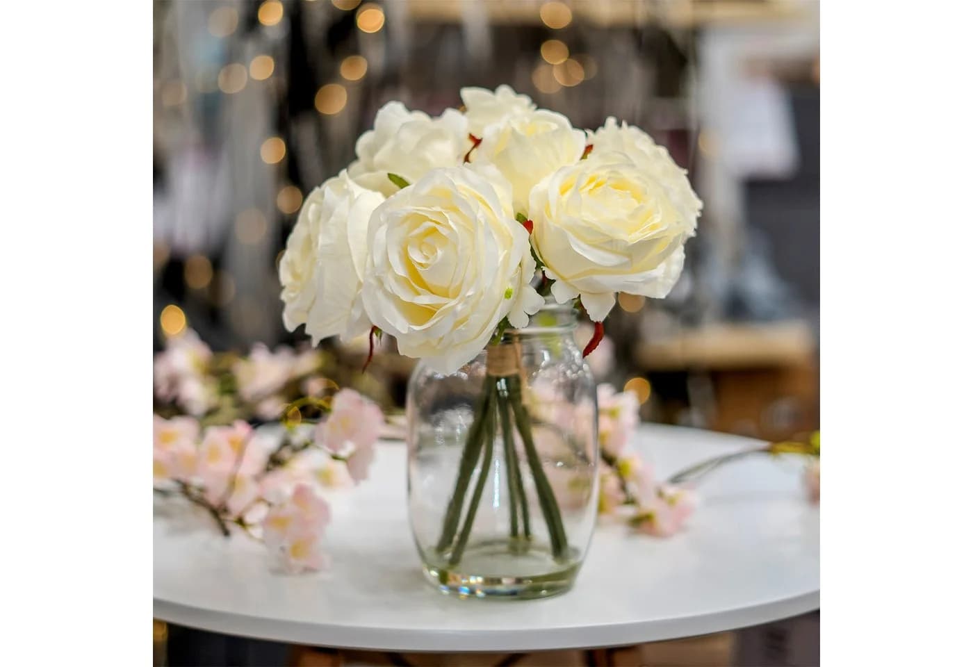 HTI-Living Kunstblume Rosen in Vase Rosa/Weiß