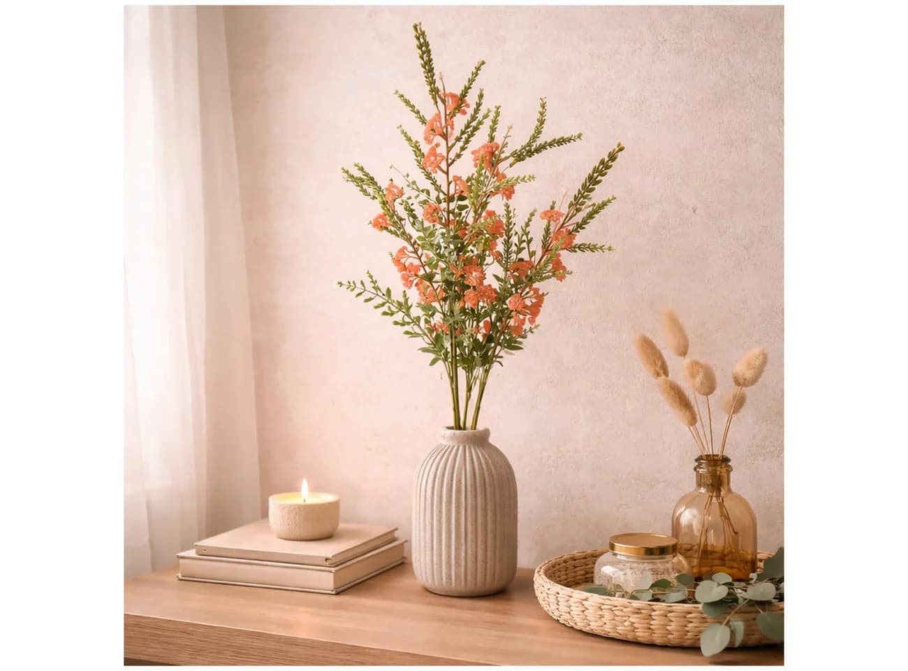 HTI-Living Kunstblume Frühlingsblume Koralle Flora 86 cm