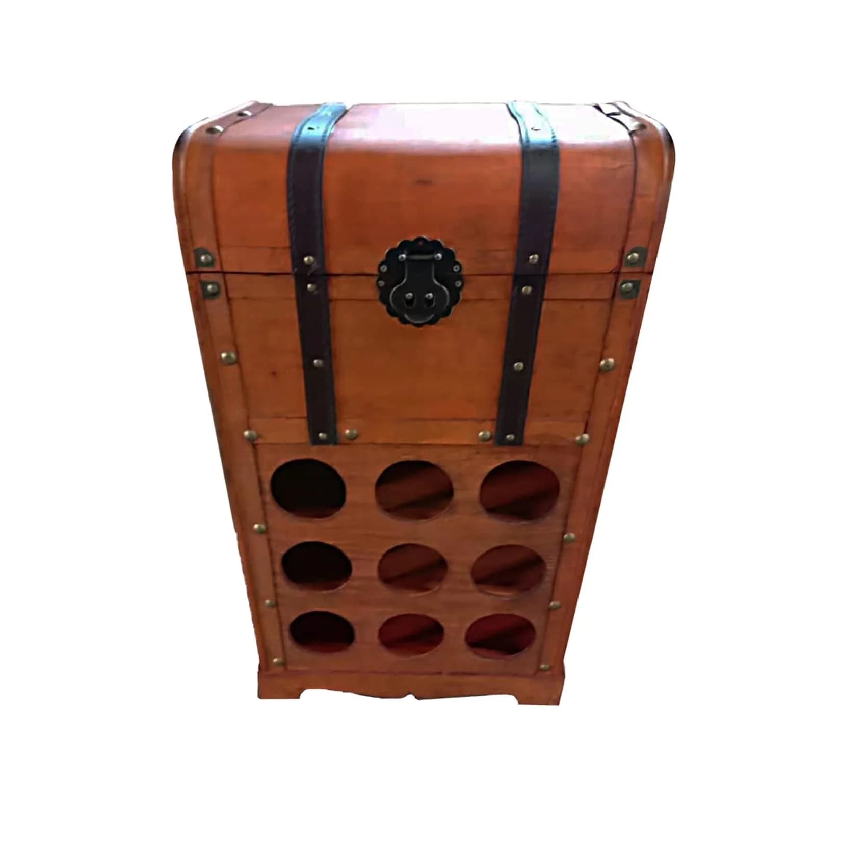 HTI-Living Weinregal Truhe Alistair Rustikal Braun 9 Flaschen