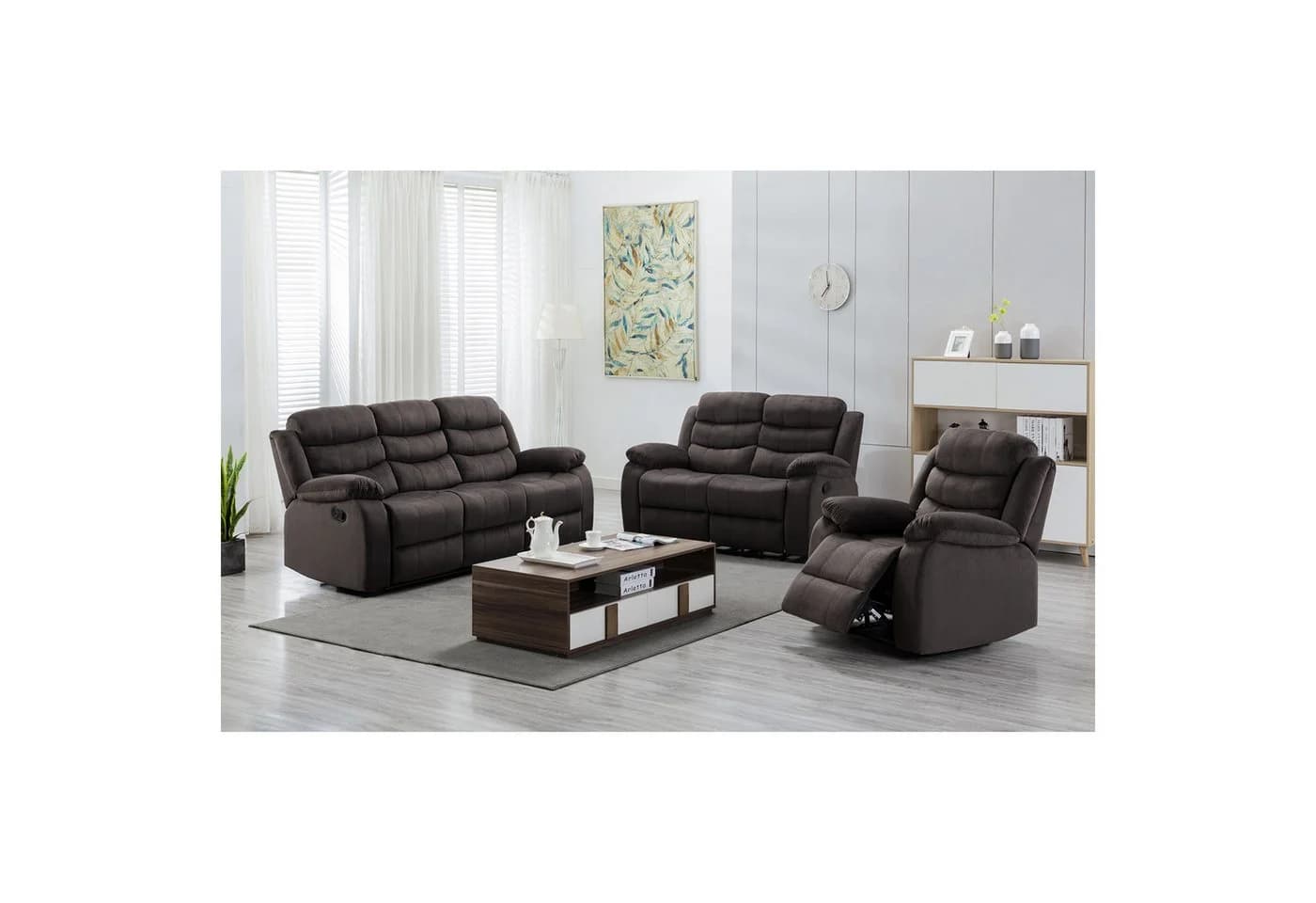 HTI-Living Polstergarnitur Kirwall 3-tlg. Set Sofa, Zweisitzer, Sessel Dunkelbraun - Bild 3