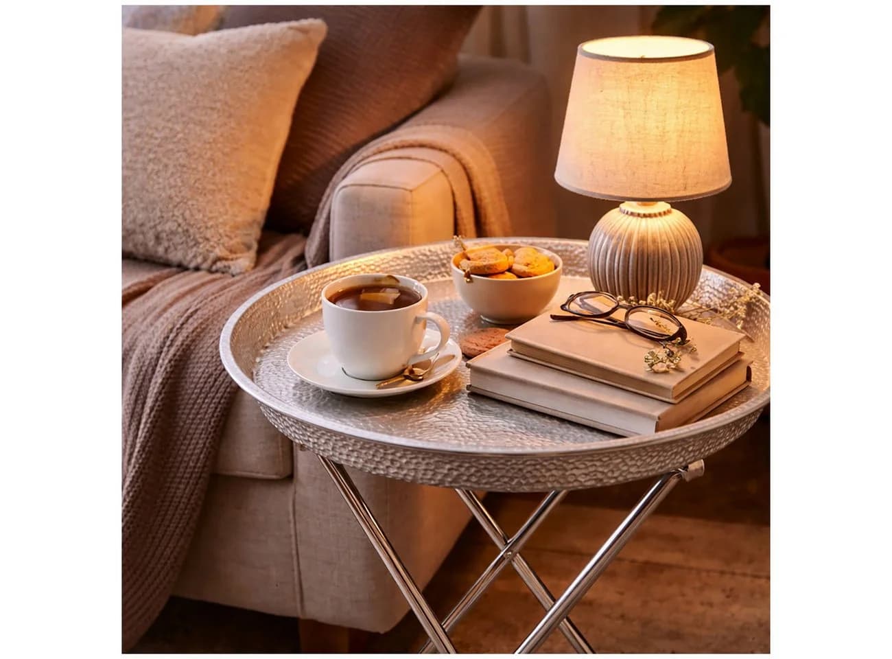 HTI-Living Beistelltisch rund klappbar Metall silber Vintage